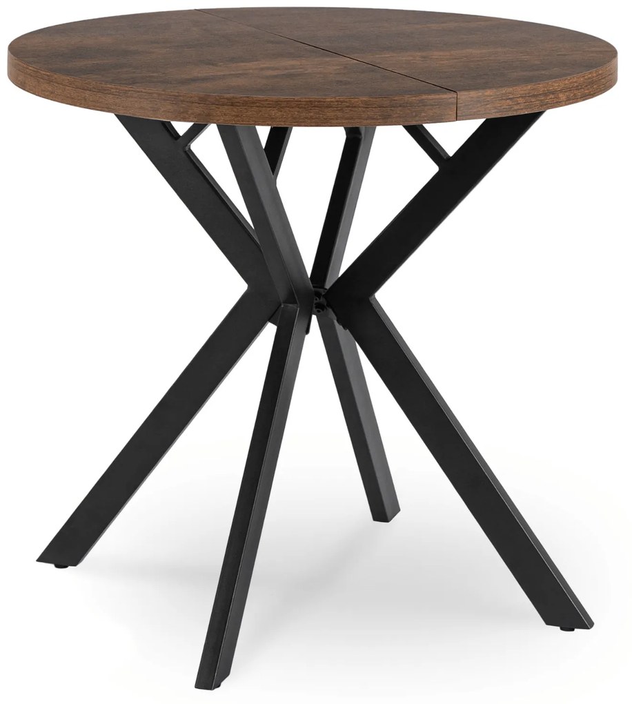 Stół Okrągły Rozkładany DORIAN 80-160 cm Dąb Rustykalny/Czarny Nowoczesny Loft