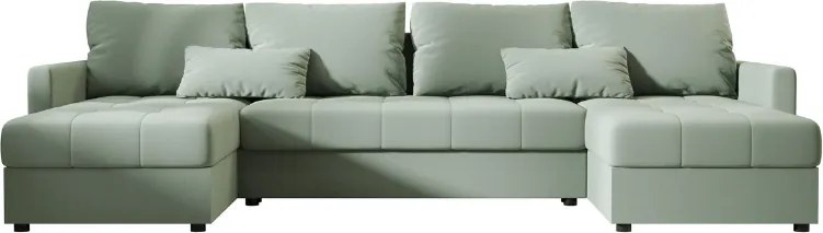 Rozkładana sofa narożna w kształcie U VENORIA 285x146 cm, jasnozielona + 2 poduszki GRATIS