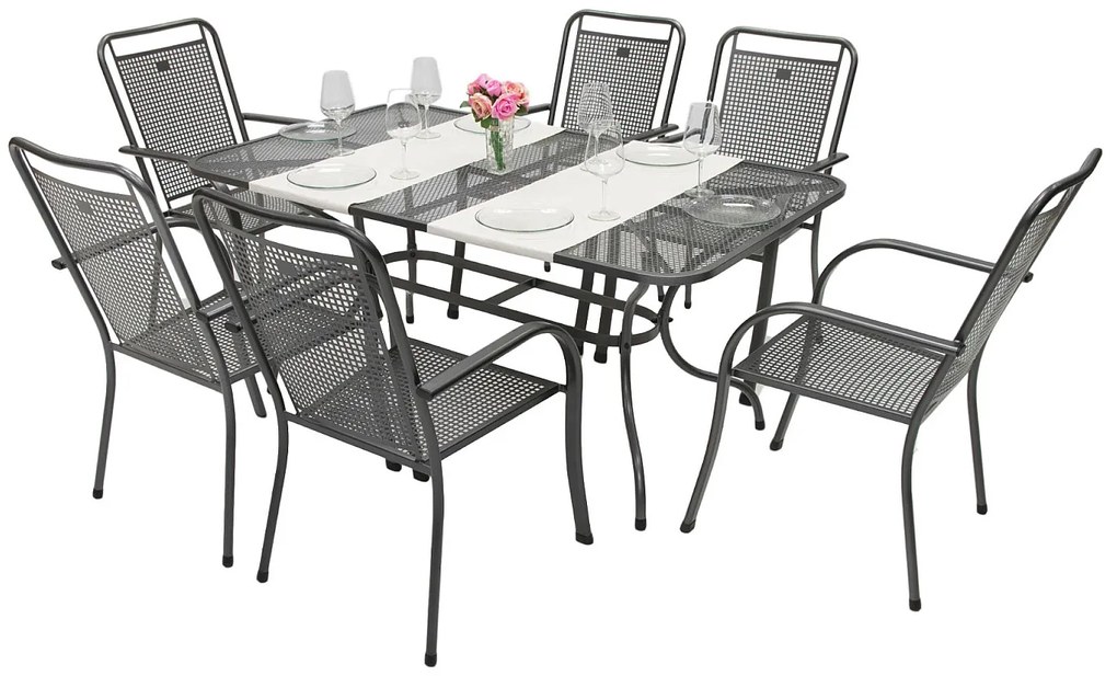 Metalowy zestaw ogrodowy SAVANA I. 1 + 6 Stół prostokątny 160x95 cm (CT0311)