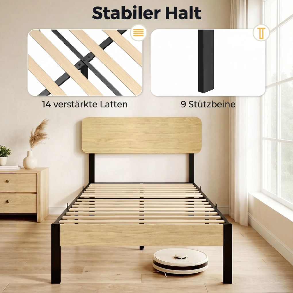HOMCOM Stelaż łóżka 90 x 200 cm z zagłówkiem i panelem przy stopach, łóżko platformowe, baza pod materac z miejscem do przechowywania pod łóżkiem | Aosom PL