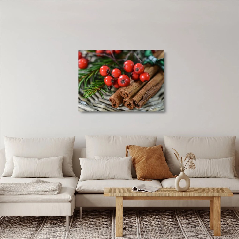Obraz na szkle - jagody i cynamon (70x50 cm)