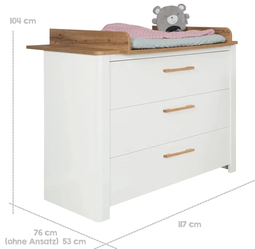 Biała niska komoda dziecięca w dekorze dębu z przewijakiem 119x100 cm Ava – Roba
