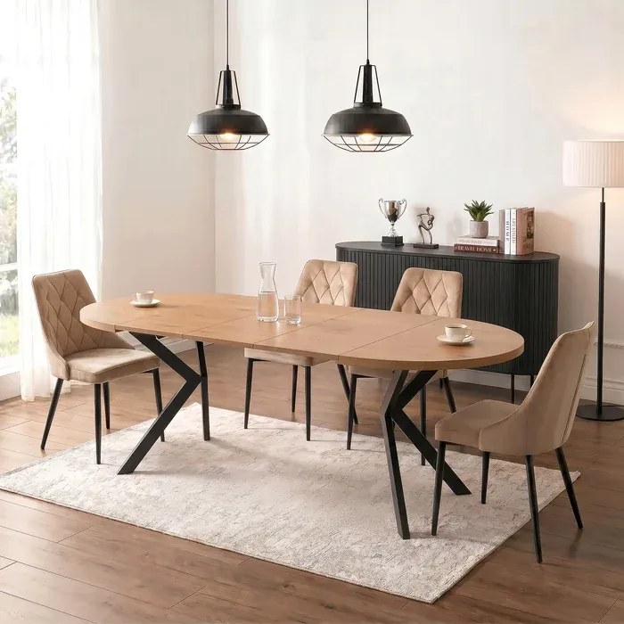 Stół Okrągły Rozkładany LUKAS 100-250 cm Dąb Złoty Nowoczesny Loft
