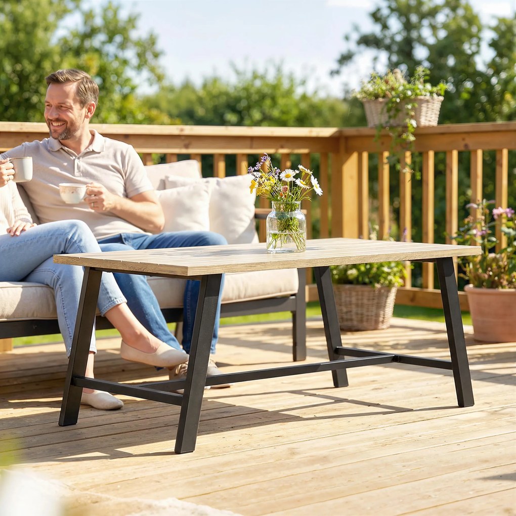 Outsunny Stolik ogrodowy, prostokątny metalowy stolik boczny z blatem w imitacji drewna, 100 x 55 cm, brązowy | Aosom PL