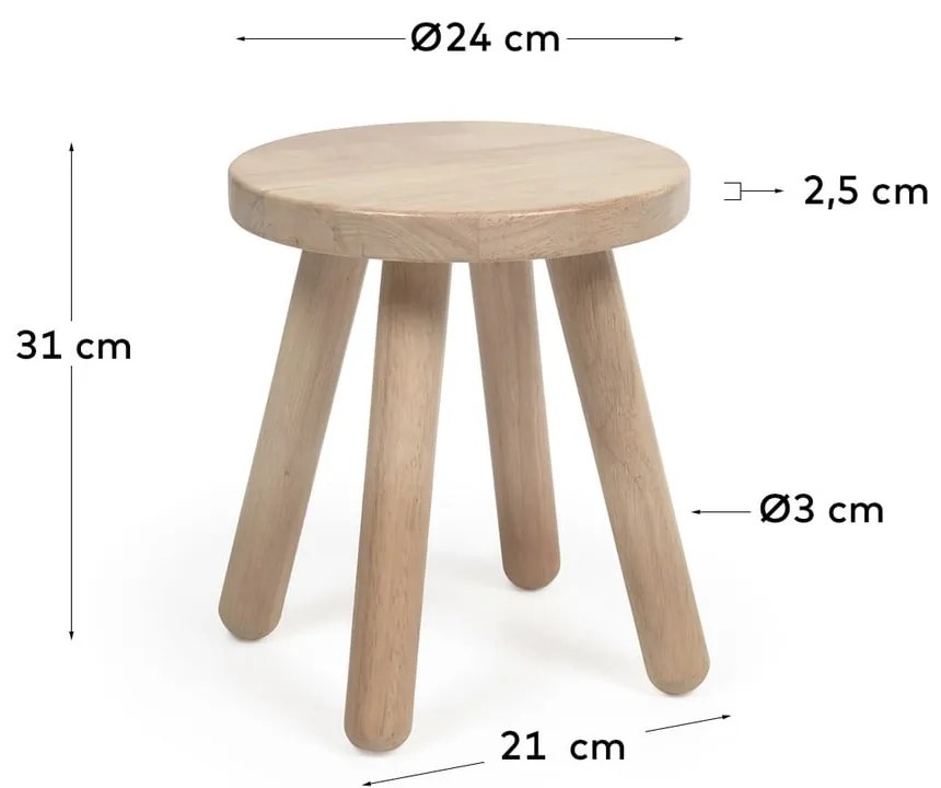 Stołek dziecięcy z drewna kauczukowego Kave Home Dilcia, ø 24 cm