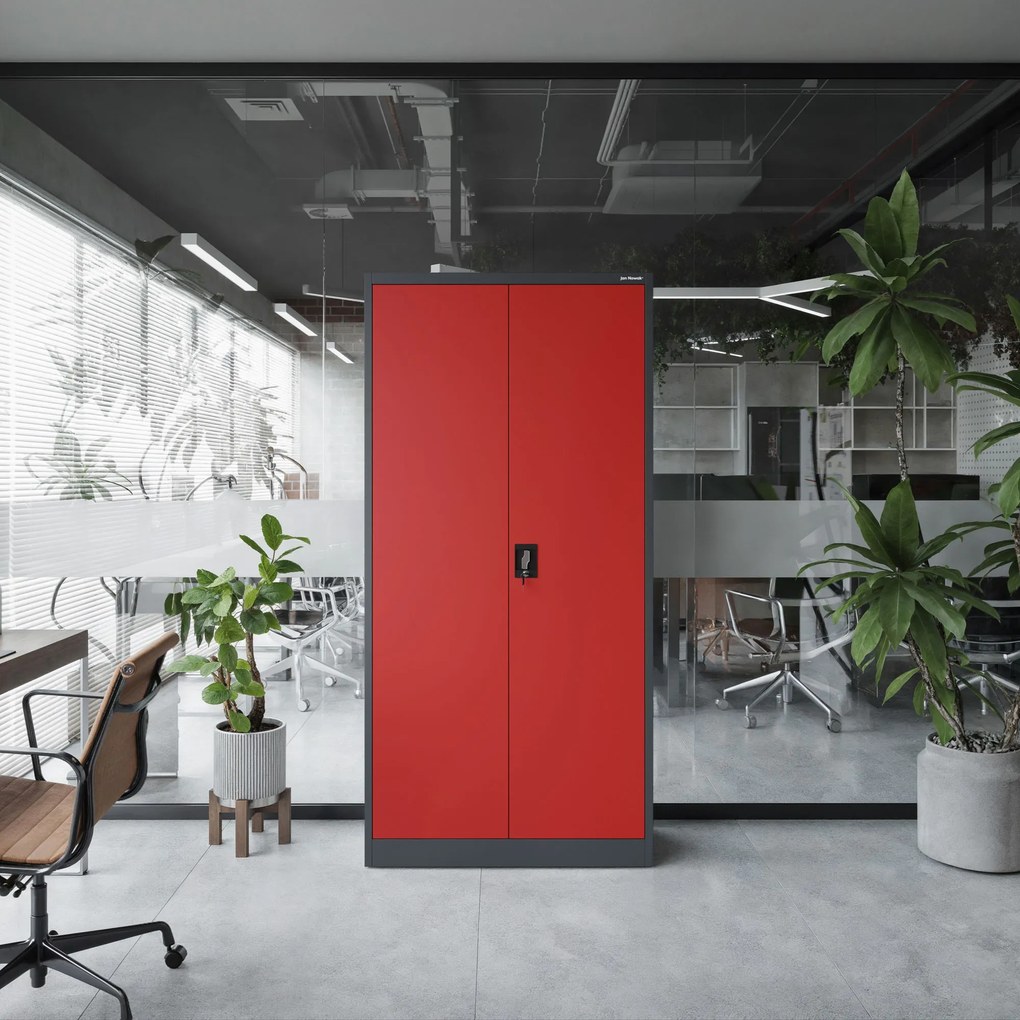 Szafa biurowa na dokumenty antracytowo-czerwona: JAN, 900 x 1850 x 400 mm