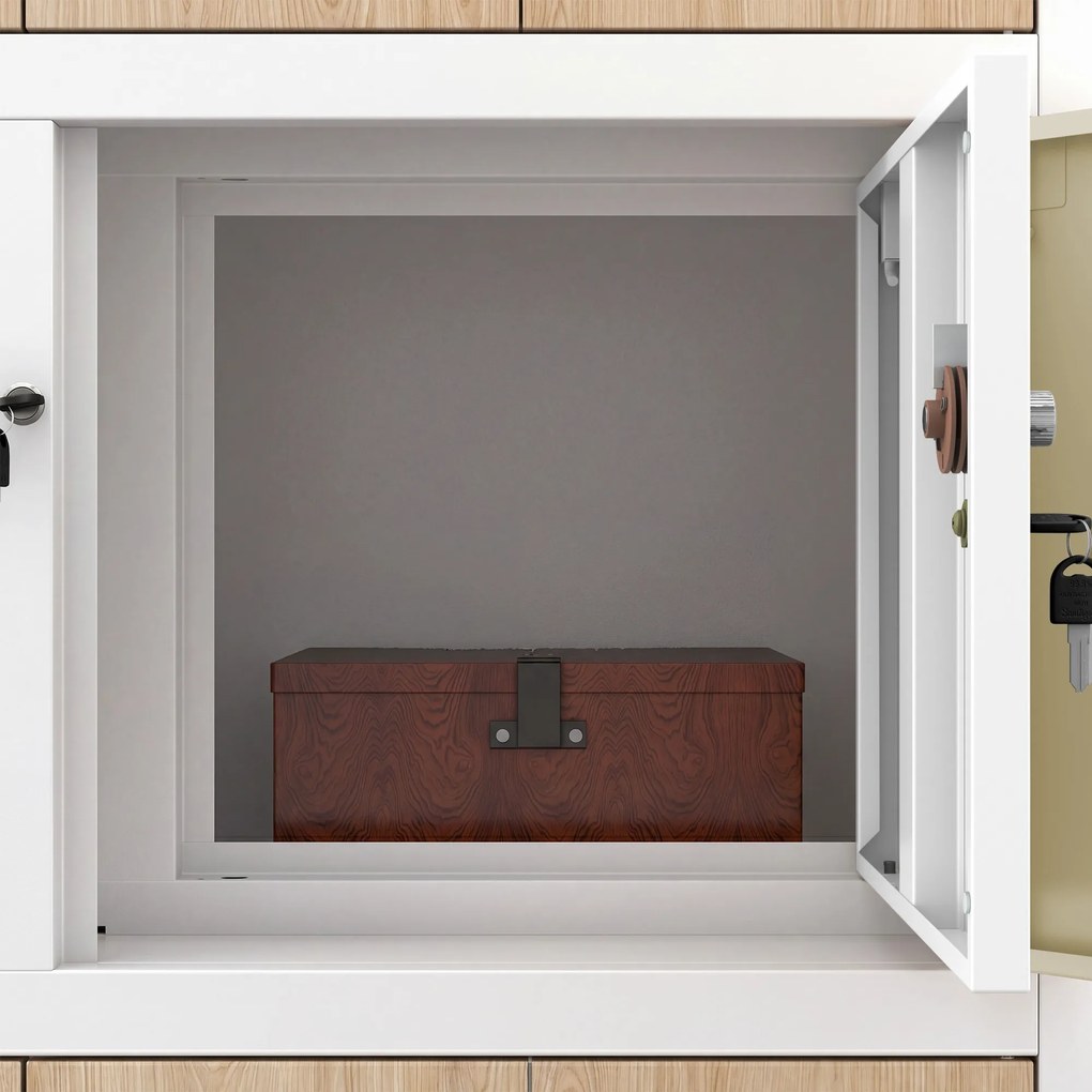 Biurowa szafa metalowa z sejfem biała / dąb sonoma: Eco Design FILIP II, 900 x 1850 x 400 mm