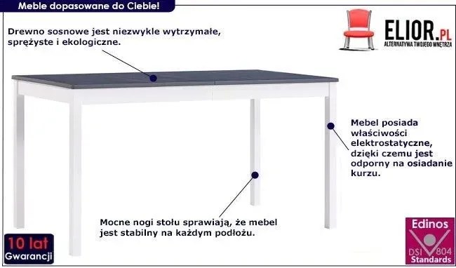 Biało-szary stół sosnowy – Jedris 2X