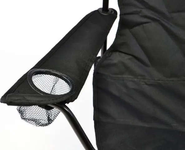 Składane krzesło kempingowe z uchwytem na kubek, czarne