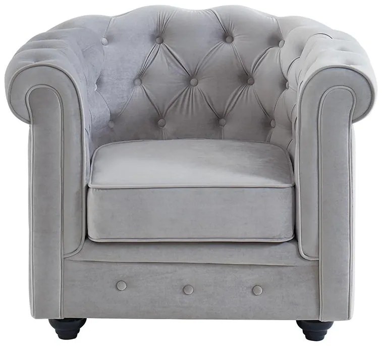 Fotel CHESTERFIELD - Jasnoszary welur