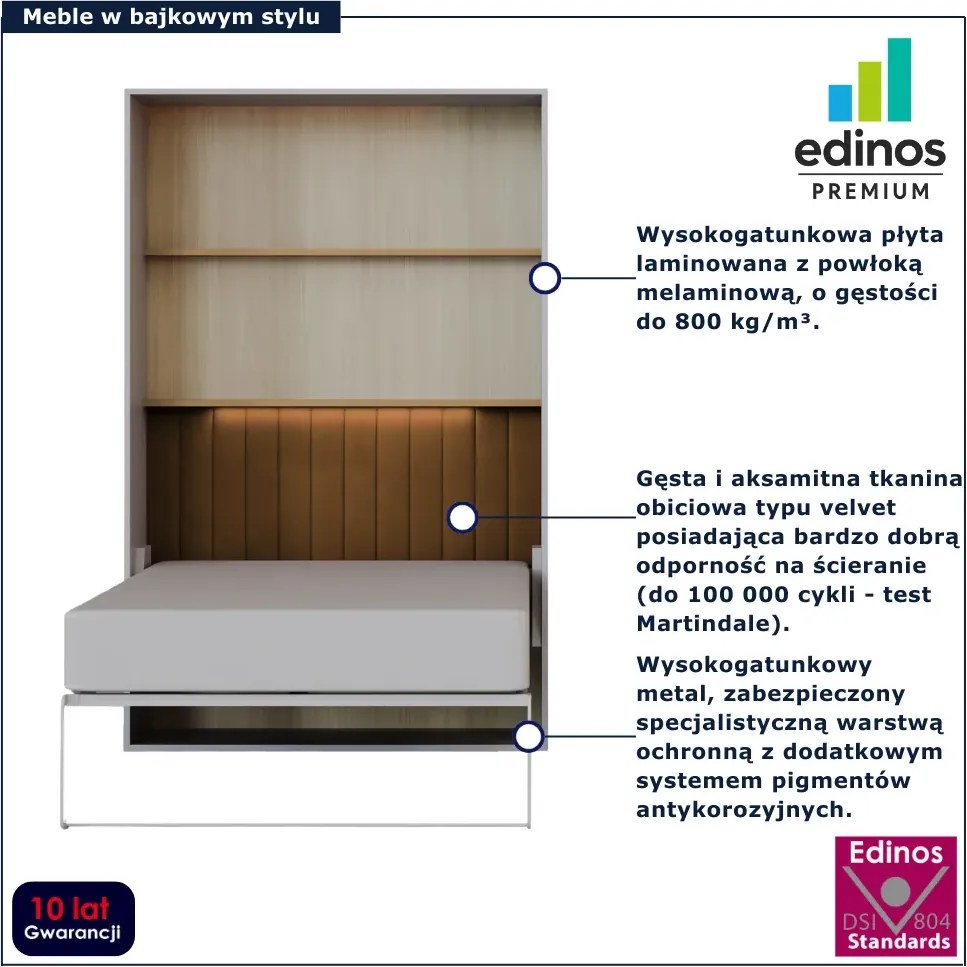 Łóżko chowane w ścianie do pokoju nastolatka kaszmir + żółty D9-G58