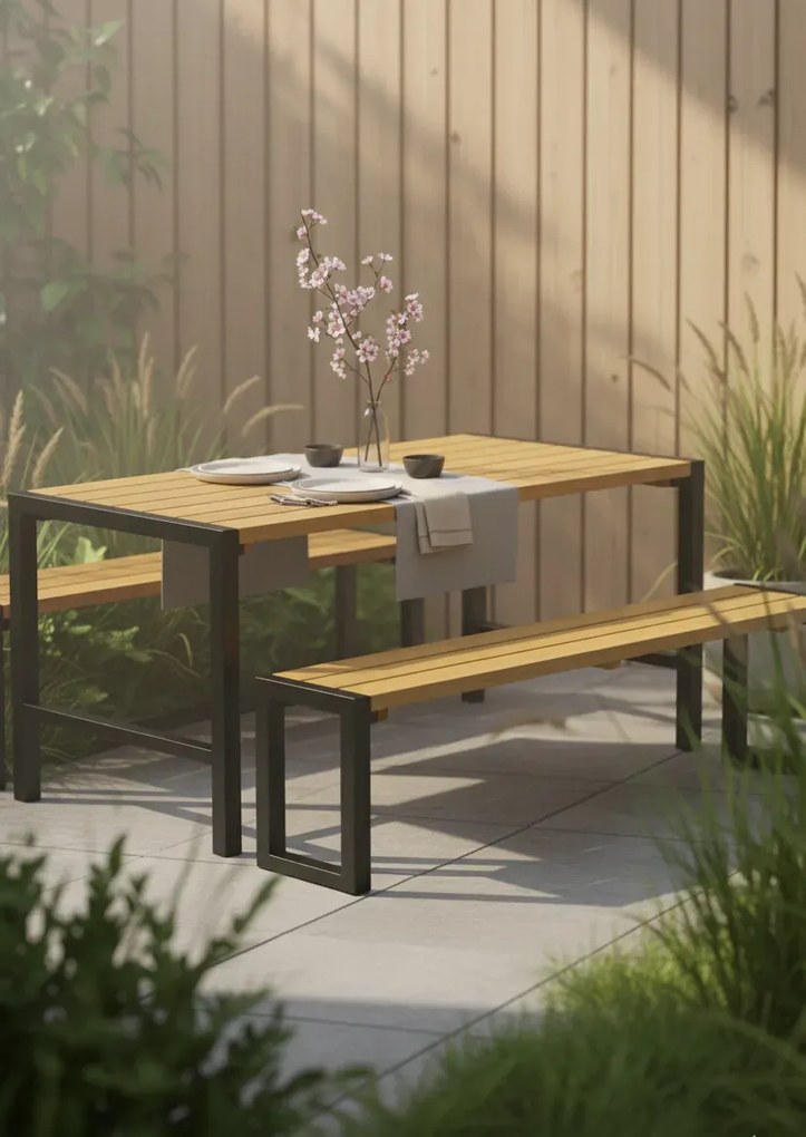 Komplet nowoczesnych mebli ogrodowych stół i 2 ławki C9-L33