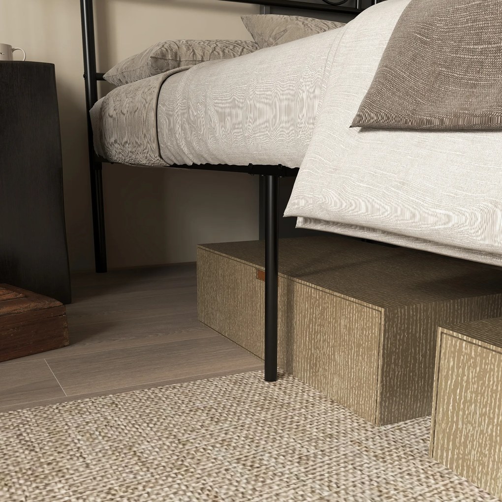 HOMCOM Rama łóżka pojedynczego ze stali z zintegrowanymi listwami, zagłówkiem i podnóżkiem, 90x200cm | Aosom PL