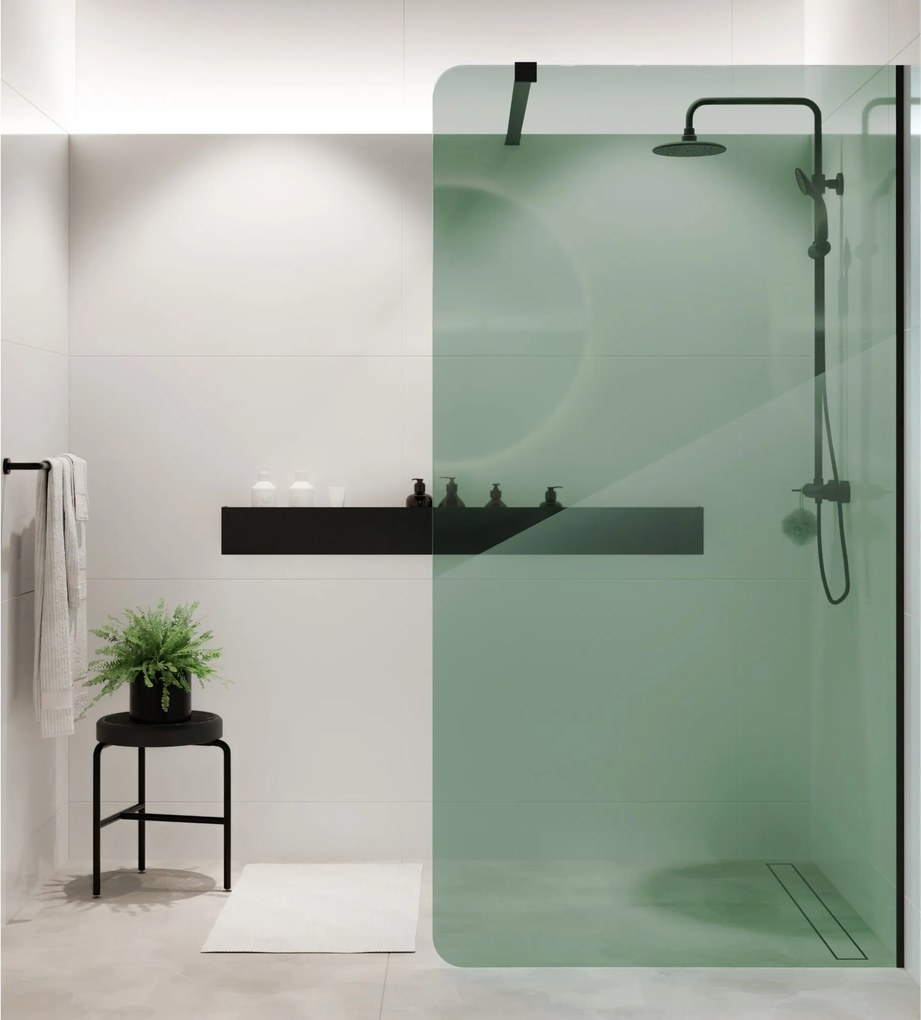 Ścianka prysznicowa WALK IN FIX zielona 8 mm MOLIS NATURE Green Round MASSI I Różne rozmiary : Kolor profili kabiny - złoty, Szerokość ścianki - 110 cm , Typ montażu - WALK in FIX (Do ściany)