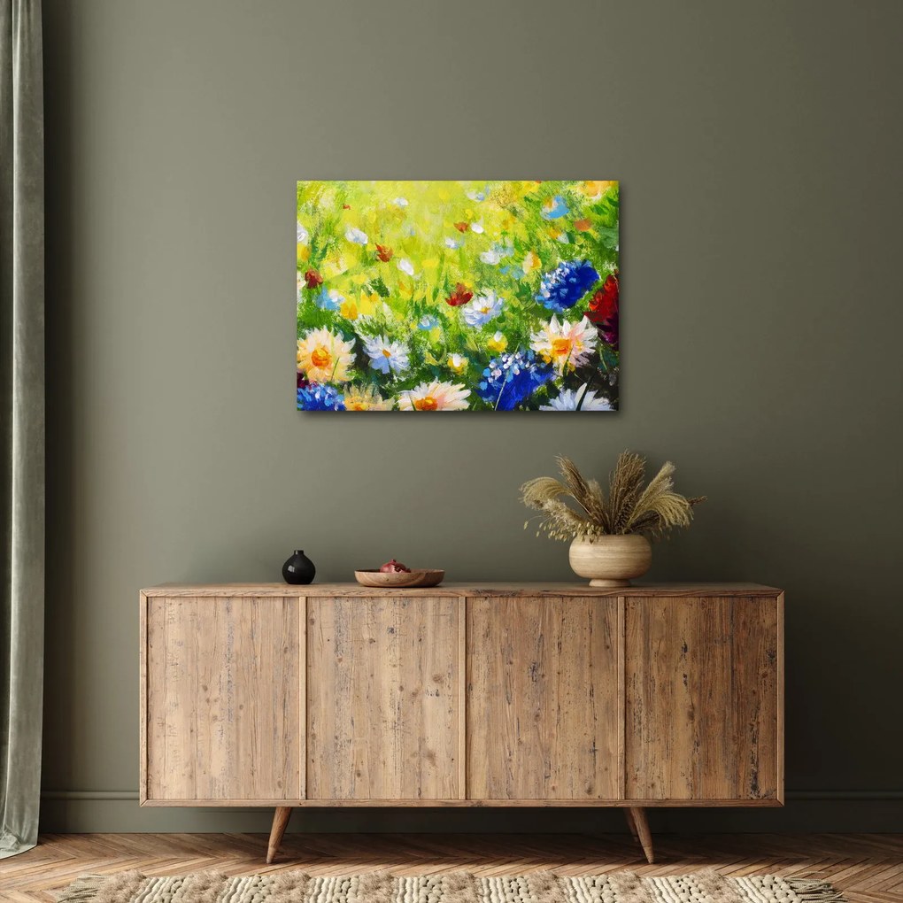 Obraz kwitnącej łąki, obraz olejny (70x50 cm)