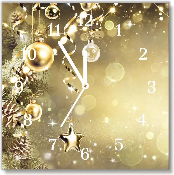 Zegar ścienny Złote Bombki Święta Dekoracje