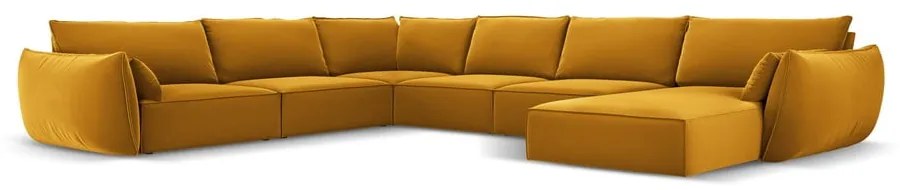 Musztardowy aksamitny narożnik (lewostronny/w kształcie litery U) Vanda – Mazzini Sofas
