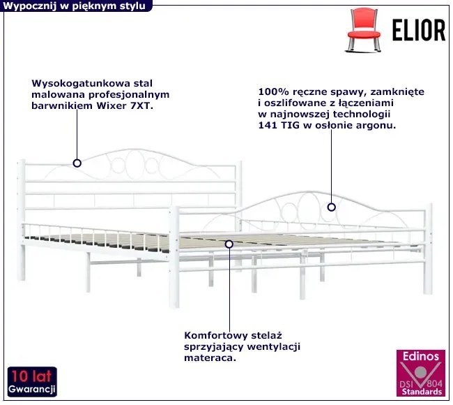 Minimalistyczne metalowe łóżko w kolorze białym 140x200 cm - Frelox