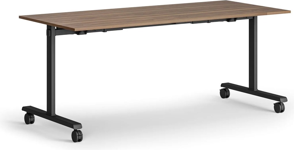 Mobilny stół MATCH, 180x80 cm, czarna podstawa, orzech