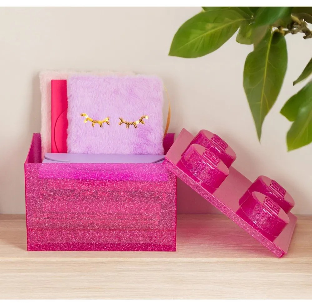 Różowy plastikowy pojemnik dziecięcy 25x25x18 cm – LEGO®