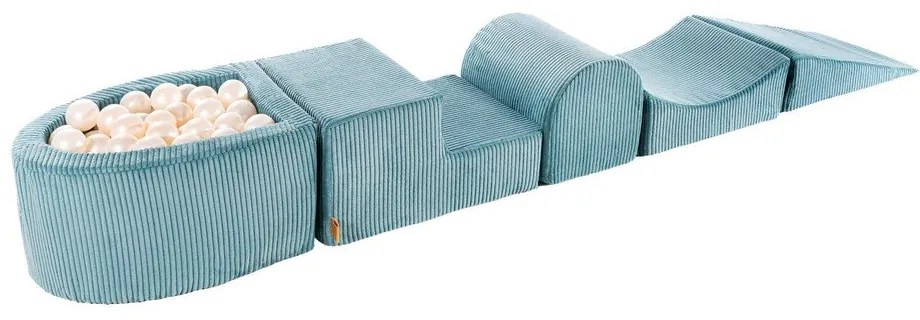 Turkusowy sztruksowy piankowy plac zabaw 5 szt. wysokość 30 cm 250x45 cm Montessori – Meowbaby