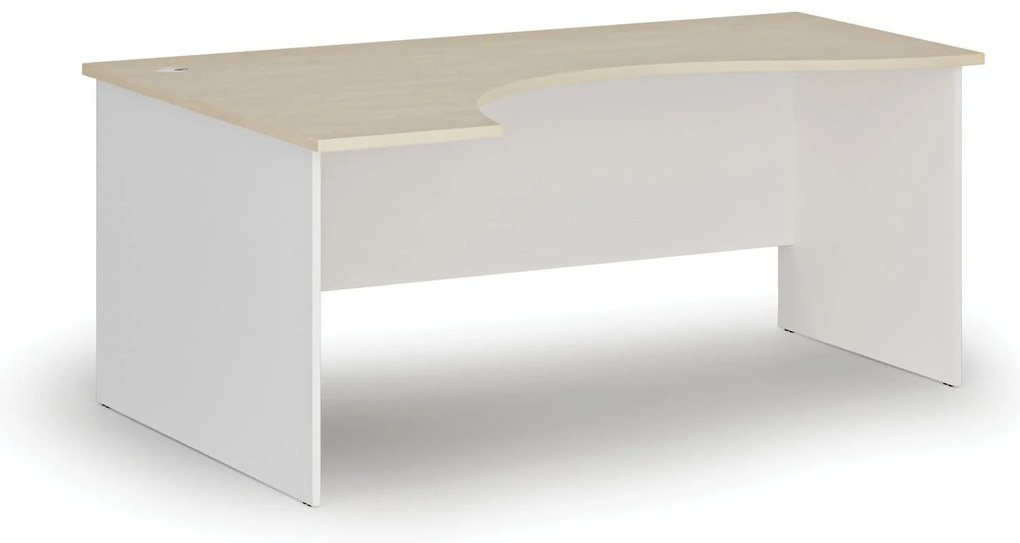 Ergonomiczne biurko PRIMO WHITE, 180x120 cm, lewe, biały/brzoza