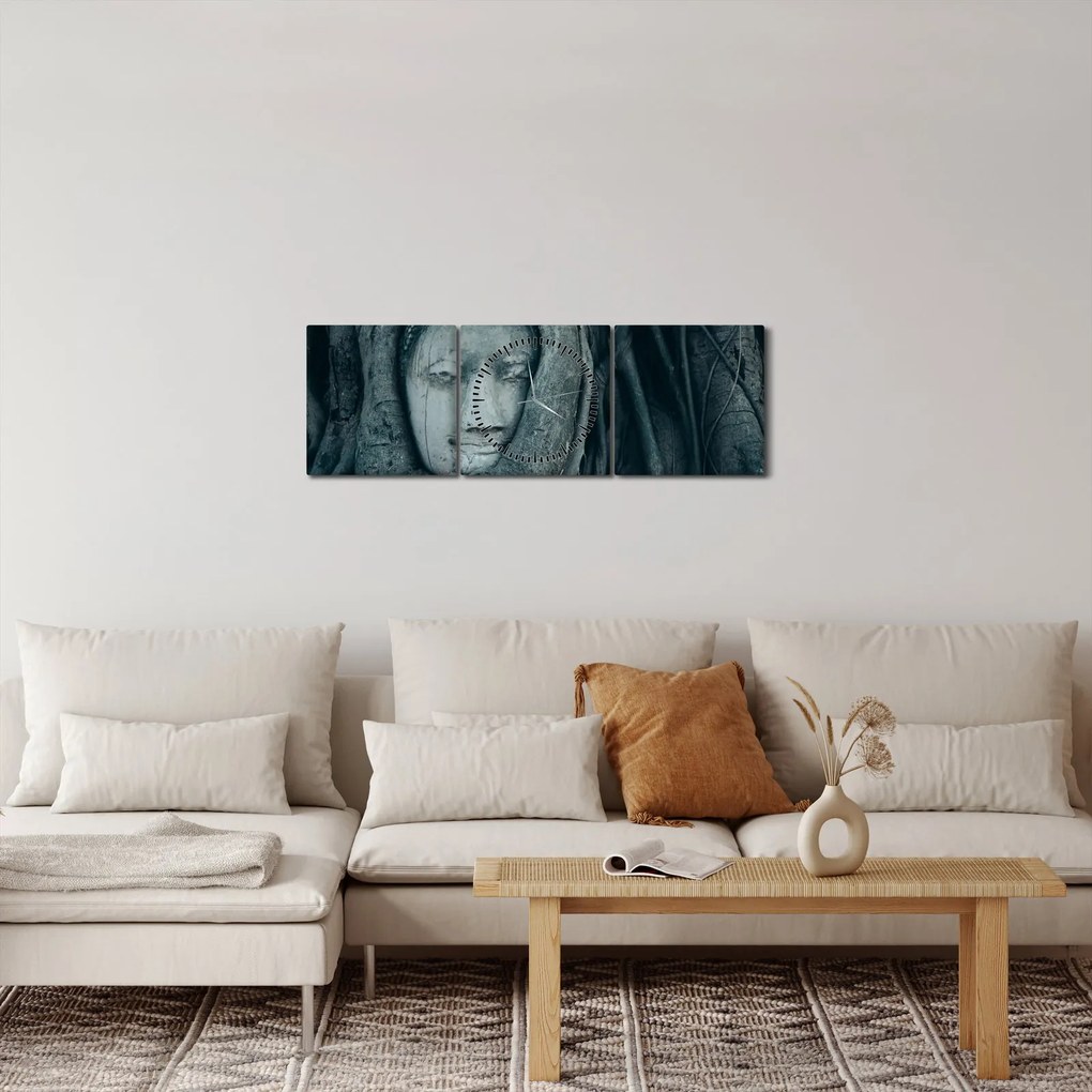Obraz - Tajska twarz (z zegarem) (90x30 cm)