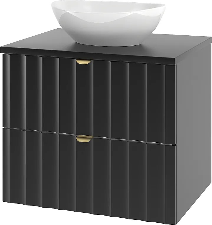 Czarny Zestaw Łazienkowy 60cm Szafka z Blatem Umywalka Ryflowane Fronty Arcos