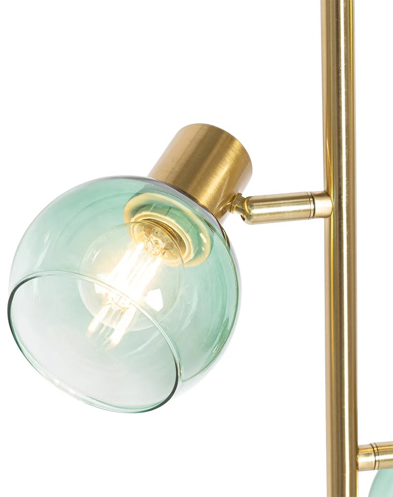 Lampa podłogowa art deco złota z zielonym szkłem 3-światła - Vidro ArtDeco Oswietlenie wewnetrzne