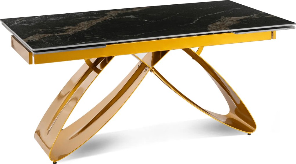 Zestaw Stół Rozkładany LUIGI 160-240 cm Czarny Marmur/Złoty i 4 Krzesła Tapicerowane YORK Czarne Glamour