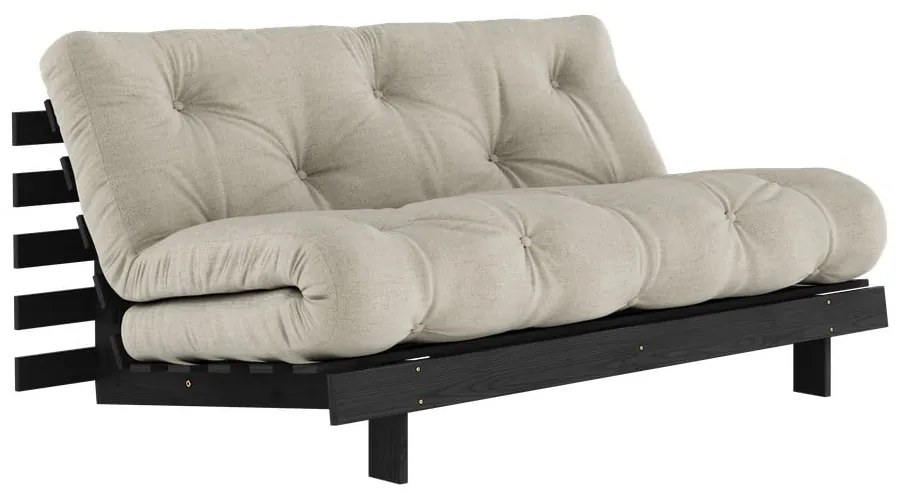 Szarobeżowa lniana rozkładana sofa 160 cm Roots Black Night – Karup Design