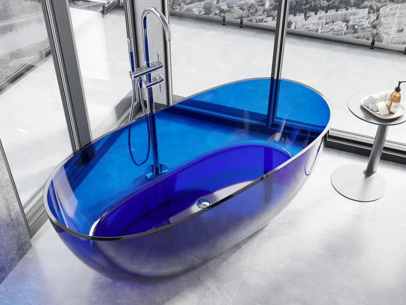 Mexen Pure sapphire wanna wolnostojąca transparentna 170 x 80 cm, korek chrom - 58071708016