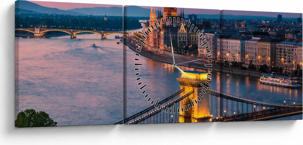 Obraz - Panorama miasta, Budapeszt, Węgry (z zegarem) (90x30 cm)