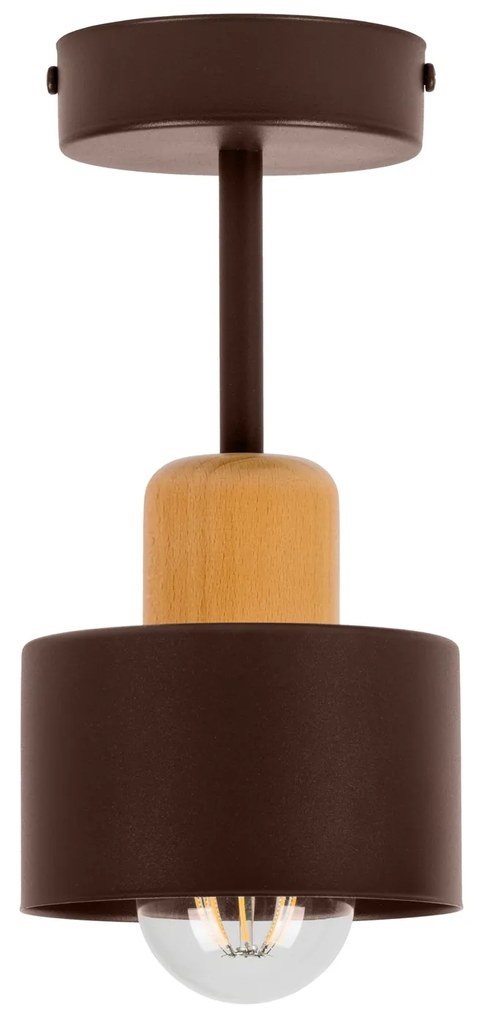 Brązowa lampa sufitowa, jednopunktowy spot DBU1010BR z drewna i metalu