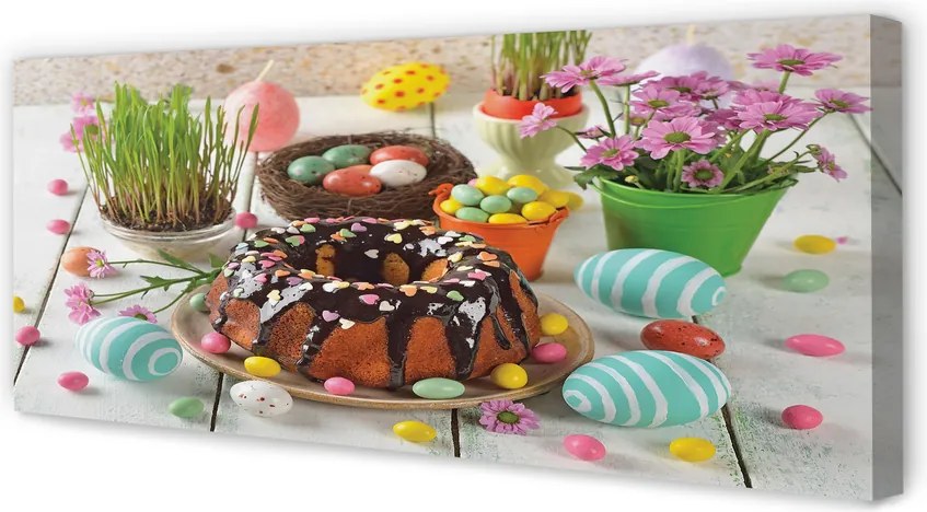 Zdjęcie na płótnie Ciasto, Jajka i Kwiatki Wielkanocne