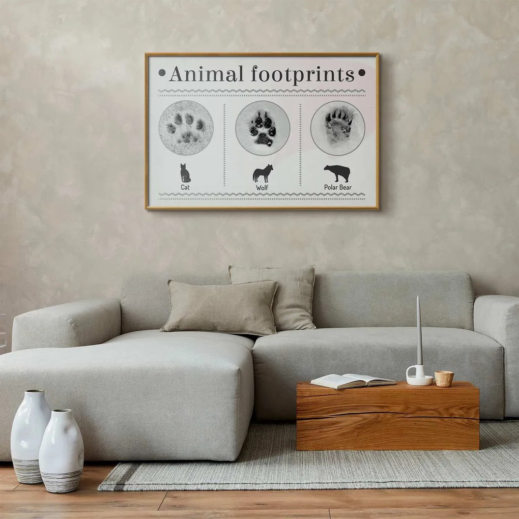 Plakat Ślady łapek 42x29,7 cm z ramą złotą bez marginesu ARTGEIST B