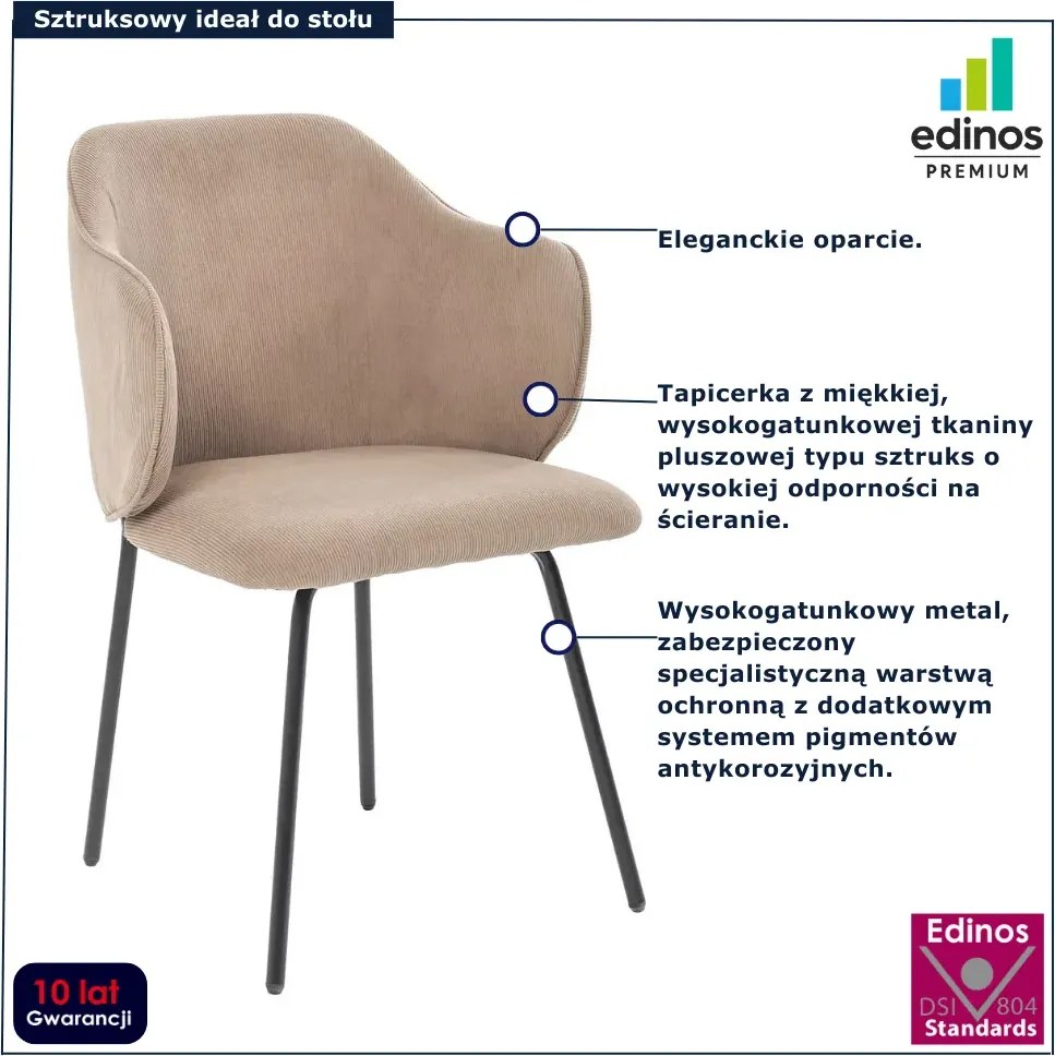 Beżowe sztruksowe krzesło metalowe tapicerowane H9-B40