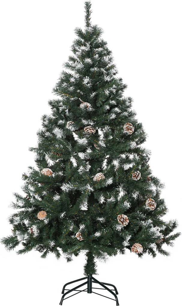 HOMCOM Sztuczna choinka, 676 gałązek, 41 szyszek, zasypane końcówki, ognioodporna, 180 cm | Aosom PL