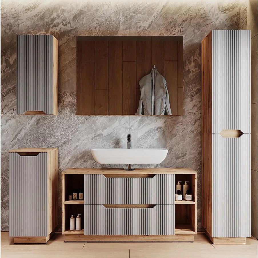 Zestaw mebli łazienkowych dąb/szary w paski 119.2x35x62.5 lotta