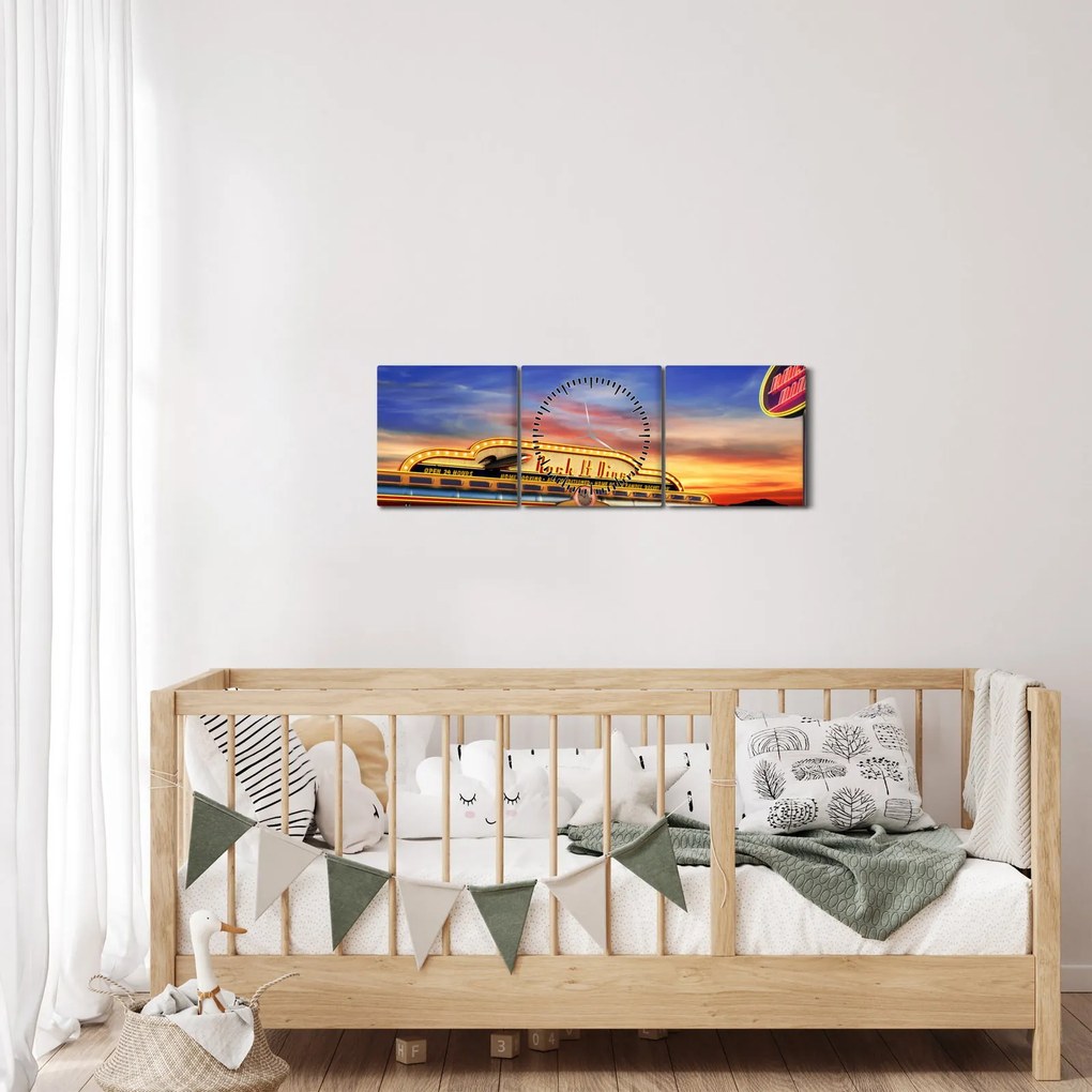 Obraz - Bar wieczorny (z zegarem) (90x30 cm)