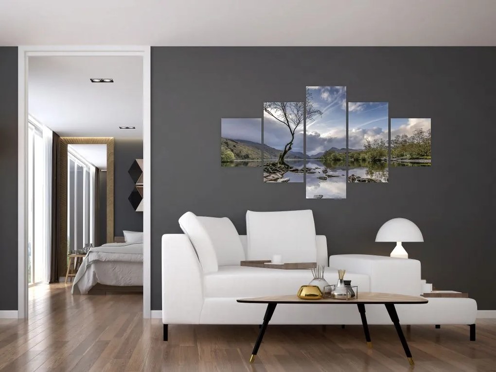 Obraz rzeki z drzewem (125x70 cm)
