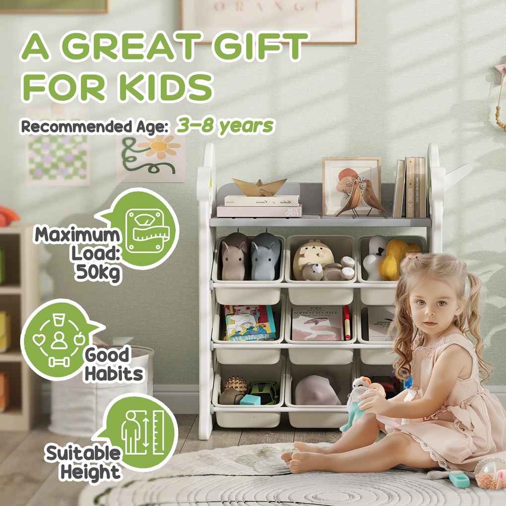 AIYAPLAY Regał dziecięcy na zabawki i książki z 9 pojemnikami, do pokoju dziecięcego, przedszkola, plastikowy, kolor kremowy
