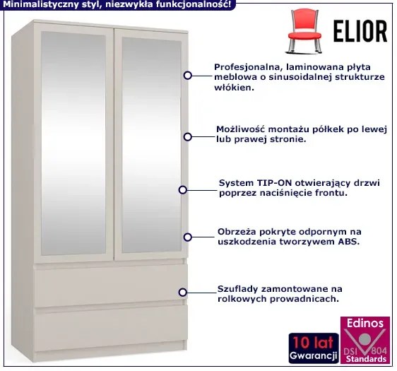 Dwudrzwiowa szafa z lustrami i 2 szufladami kaszmir - Figra