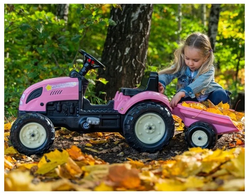 Falk traktor country star różowy na pedały + przyczepka i klakson od 2 lat.