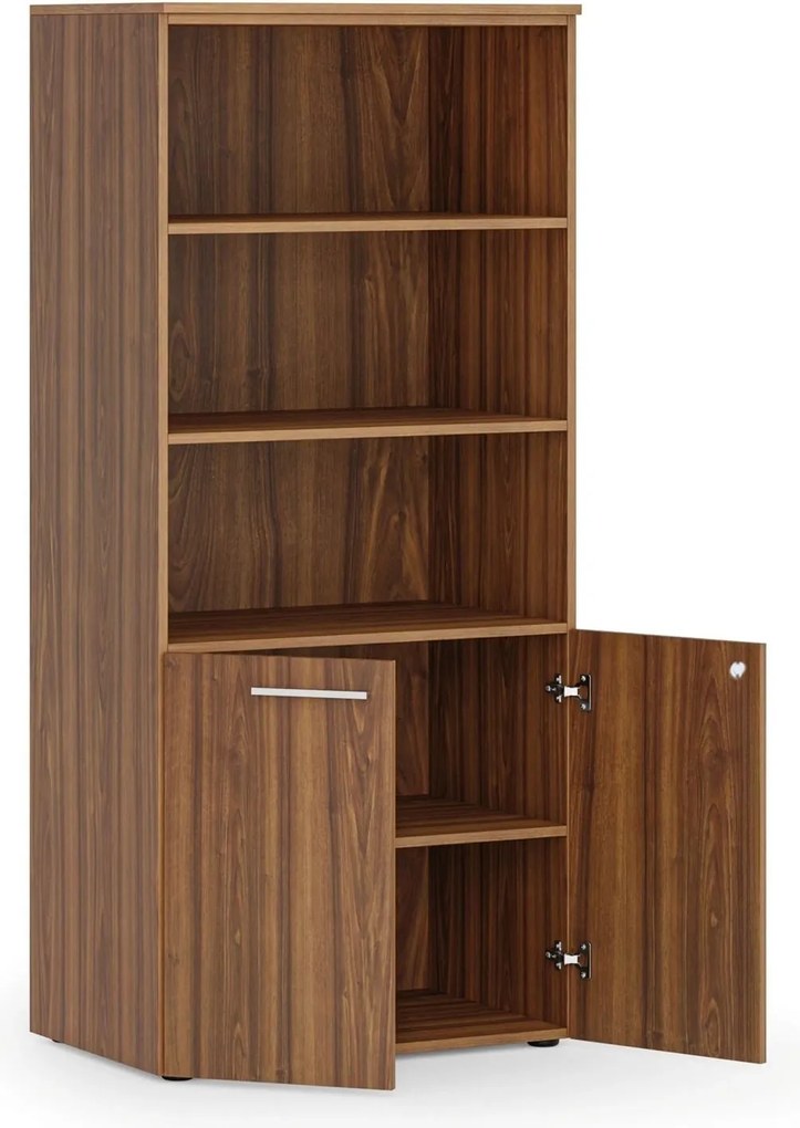 Szafa biurowa z drzwiami niskimi PRIMO WOOD, 800 x 500 x 1781 mm, orzech