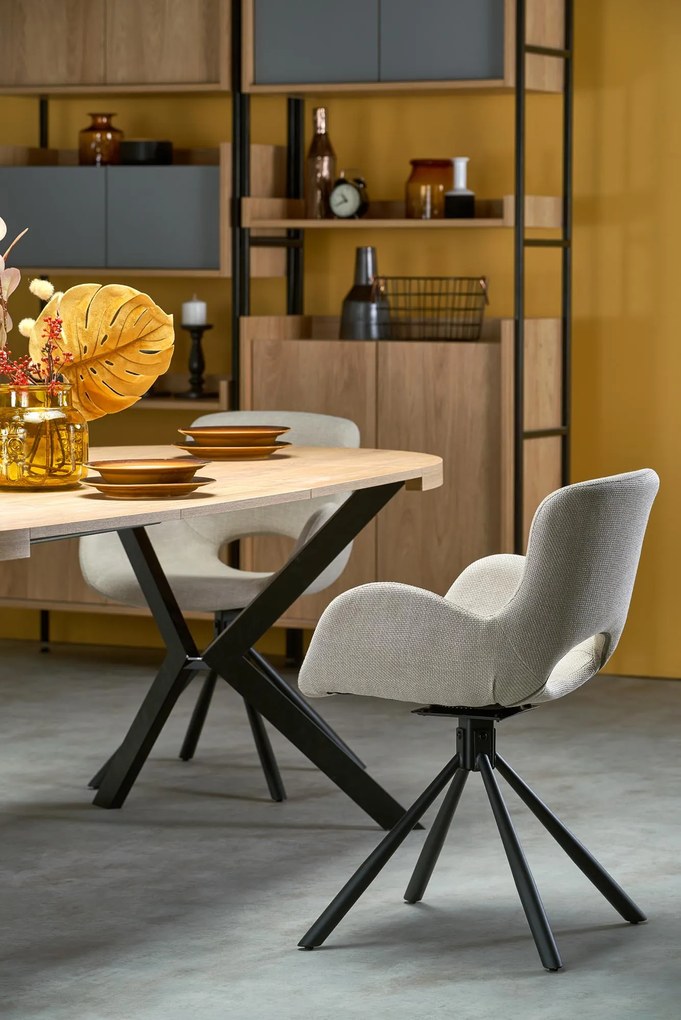 PERONI stół rozkładany fi100-250/100/75 cm dąb złoty czarny owalny 10 os loft