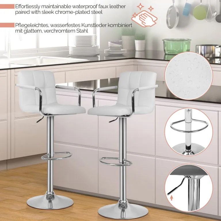 MIADOMODO Krzesło barowe 2 szt, z podłokietnikami, białe