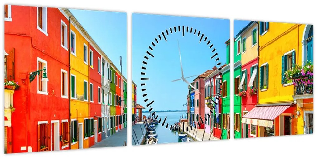 Obraz - Wyspa Burano, Wenecja, Włochy (z zegarem) (90x30 cm)