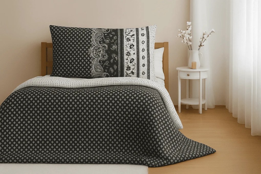 PrzytulneMieszkanie.pl PrzytulneMieszkanie.pl Poliestrowo-bawełniana pościel CANZONE BLACK, czarna Rozmiar pościeli: 2 szt 70 x 90 cm | 200 x 220 cm