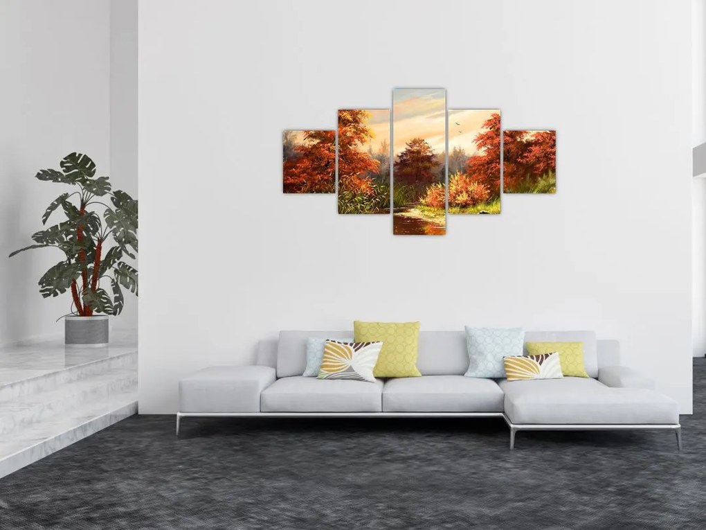Obraz rzeki w jesiennym krajobrazie, obraz olejny (125x70 cm)
